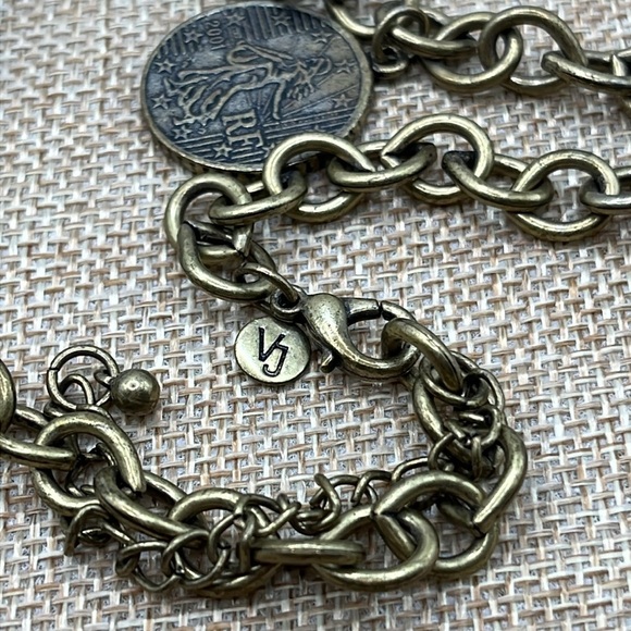 Coin Necklace by Vicky Jousan Antiqued Gold Tone Hong Kong Assorted Coins 
Large - Picture 9 of 13